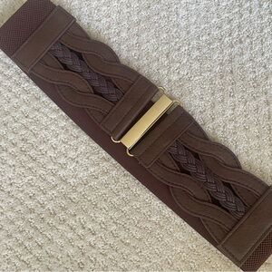 Elegant Thick Brown Elastic Belt with Gold Clasp